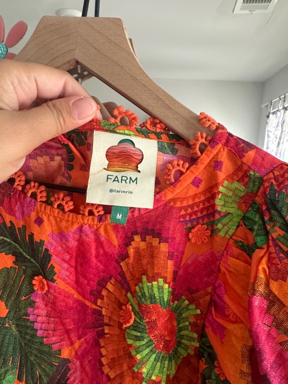 Farm Rio Blooming Garden Puff-Sleeve Top in Orange M - Picture 4 of 11